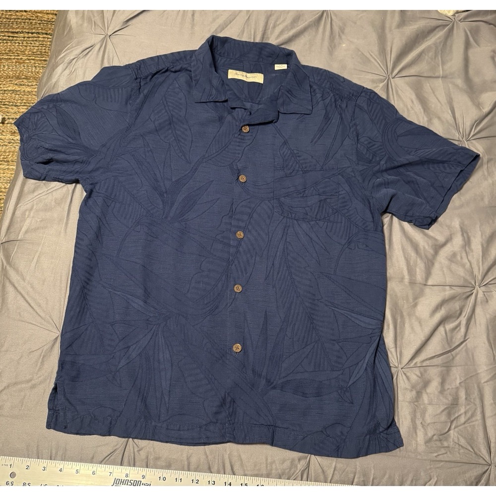 Tommy Bahama Men's Blue Silk Tropical Floral Short Sleeve Button-Up Shirt L